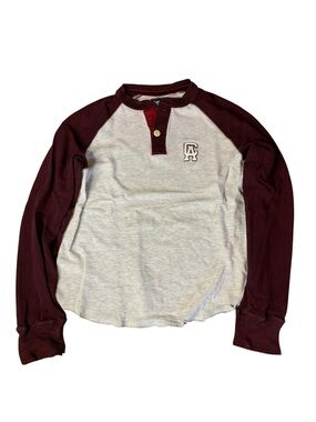 Campus Crew Henley - 100% Cotton Waffle Knit - Burgundy & Grey